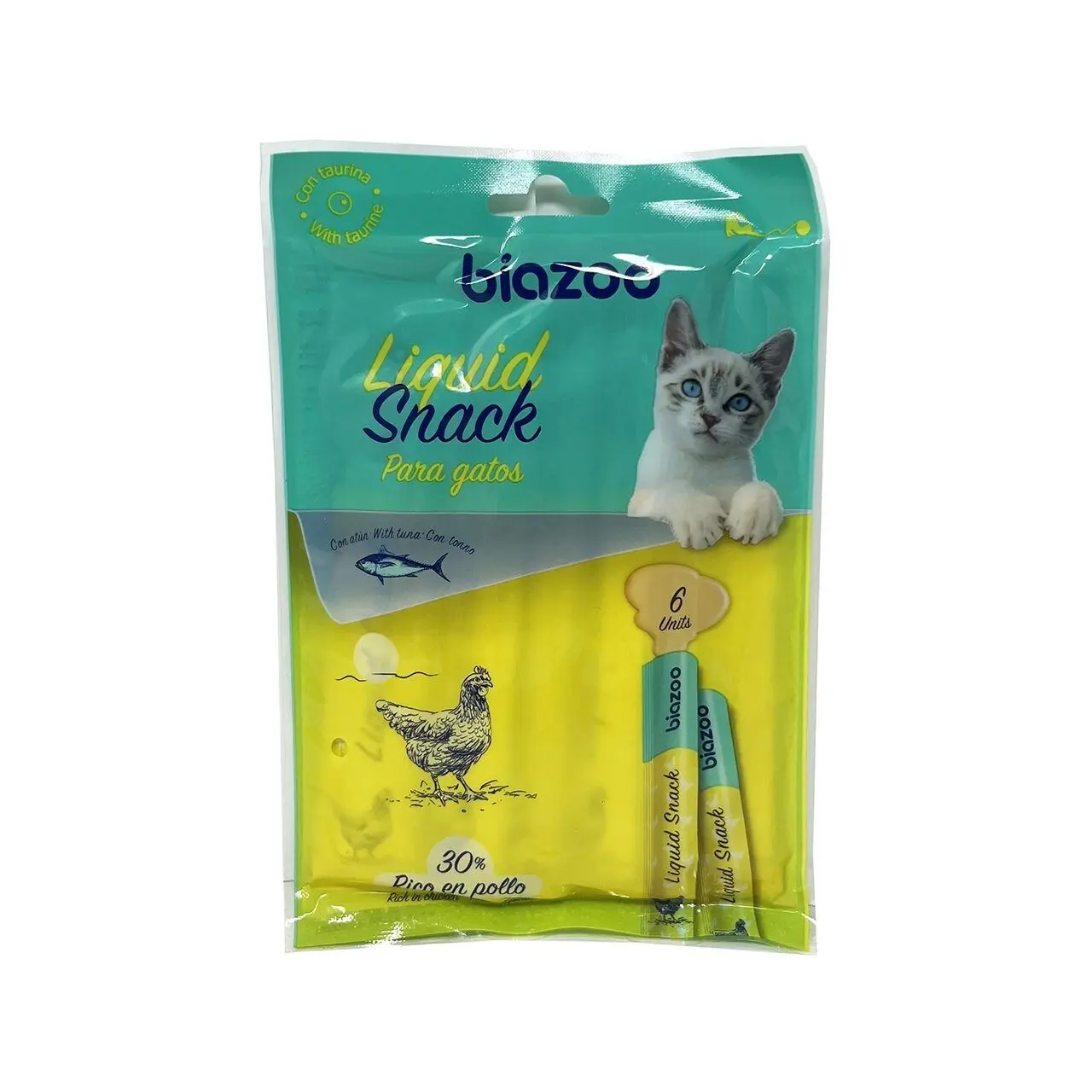 Biozoo Recompense Pisici Snack Lichid cu Pui si Ton, 6 buc/ 90 g
