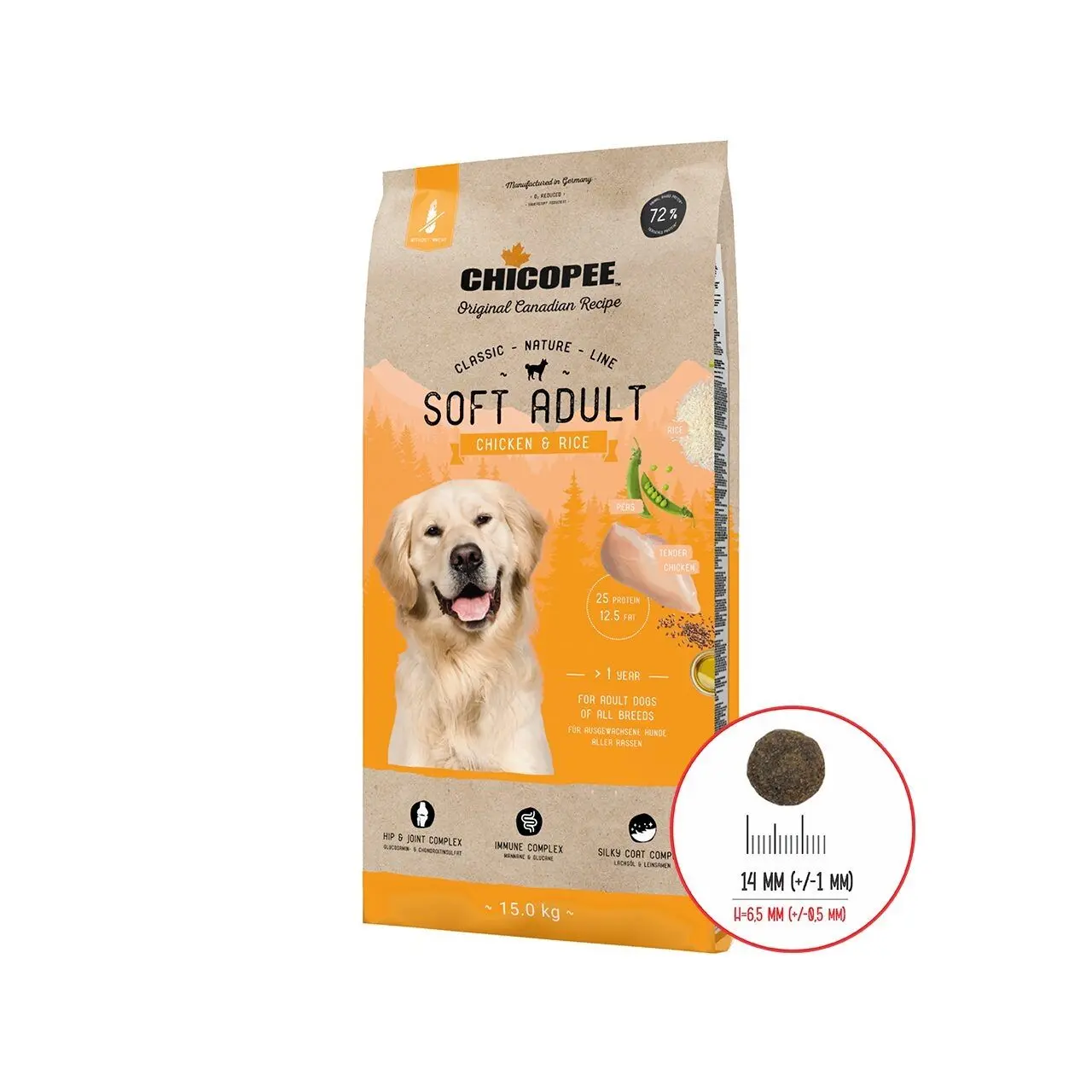 Hrana Uscata Caini, Chicopee Classic Nature Line, Soft Adult, Chicken & Rice, 15 kg