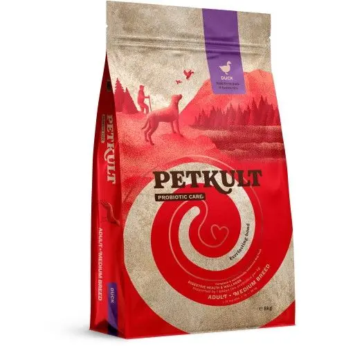 Hrana uscata caini, Petkult Probiotic Care Adult, talie medie, rata, 8 kg