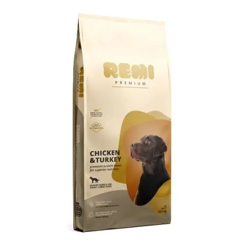 Hrana Uscata Caini, Remi Premium Adult Large Breed cu Pui si Curcan, 12.5 kg