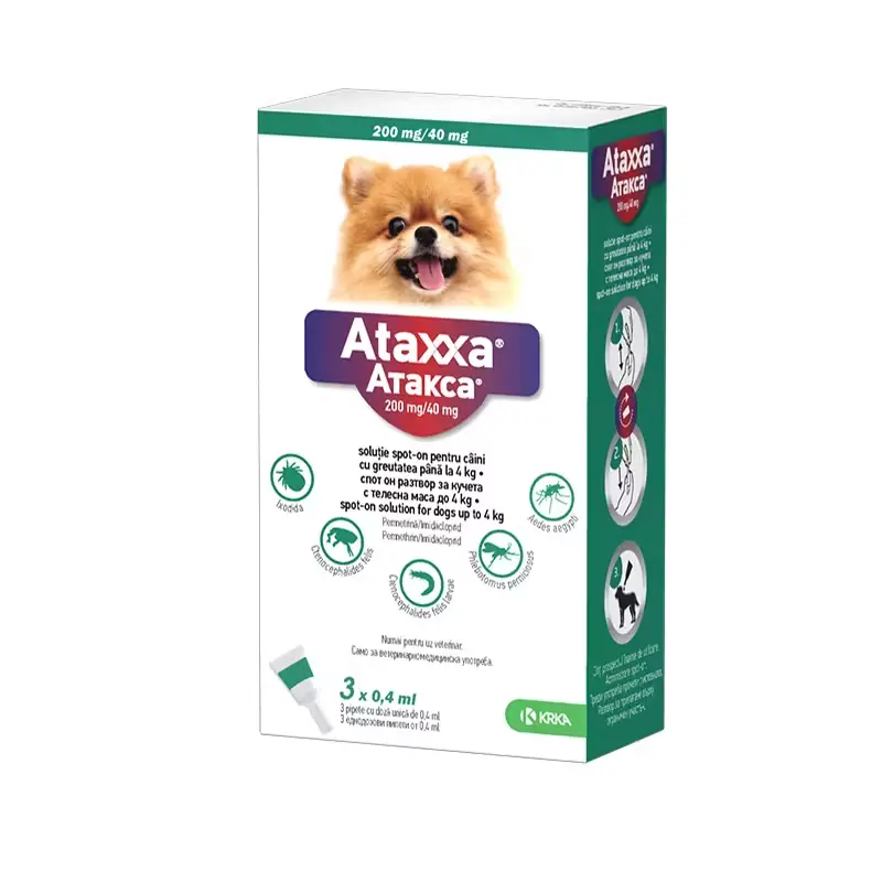Ataxxa Dog - pipete antiparazitare pentru caini de talie foarte mica <4 KG (3 pipete)
