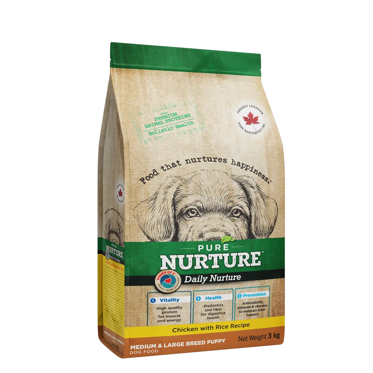Hrana catei de talie medie si mare Pure Nurture Puppy, cu pui si orez, 3 kg