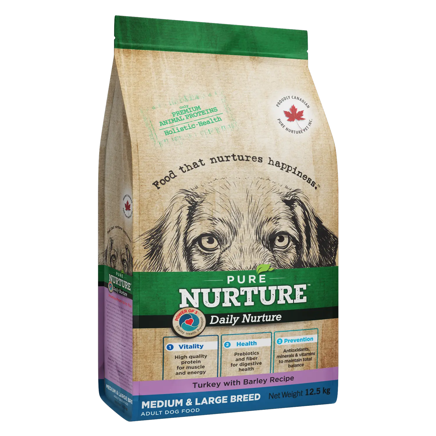 Hrana caini de talie medie si mare Pure Nurture, cu orz si curcan, 12.5 kg