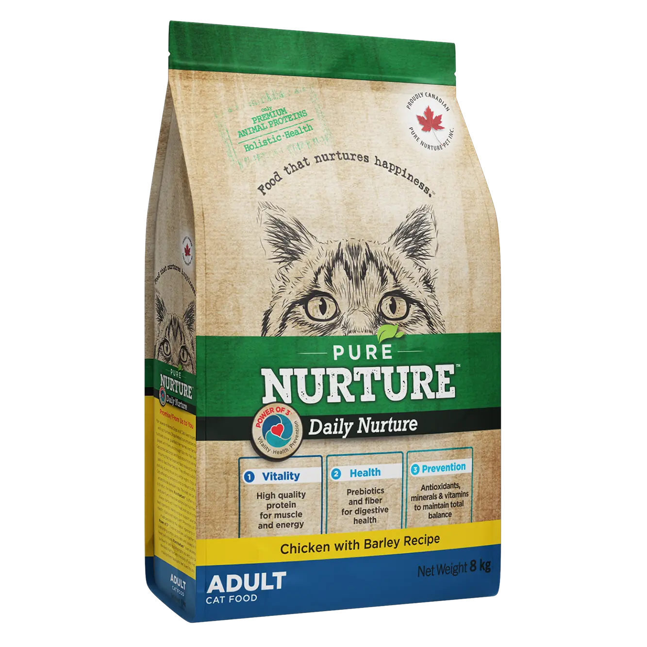 Hrana pisici adulte Pure Nurture, cu orz si pui, 8 kg