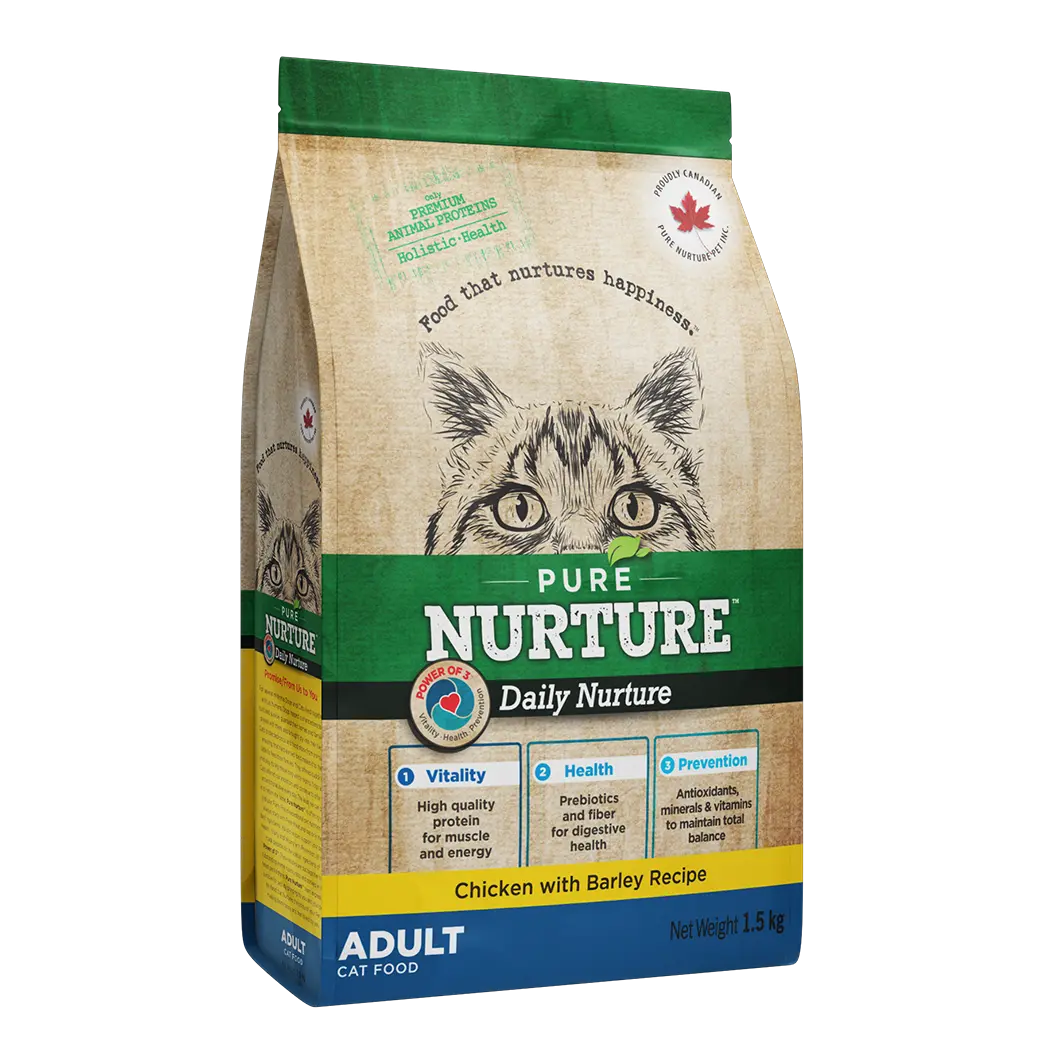 Hrana pisici adulte Pure Nurture, cu orz si pui, 1.5 kg
