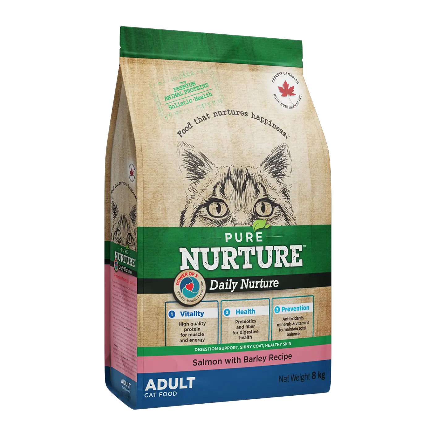 Hrana pisici adulte Pure Nurture, cu orz si somon, 8 kg