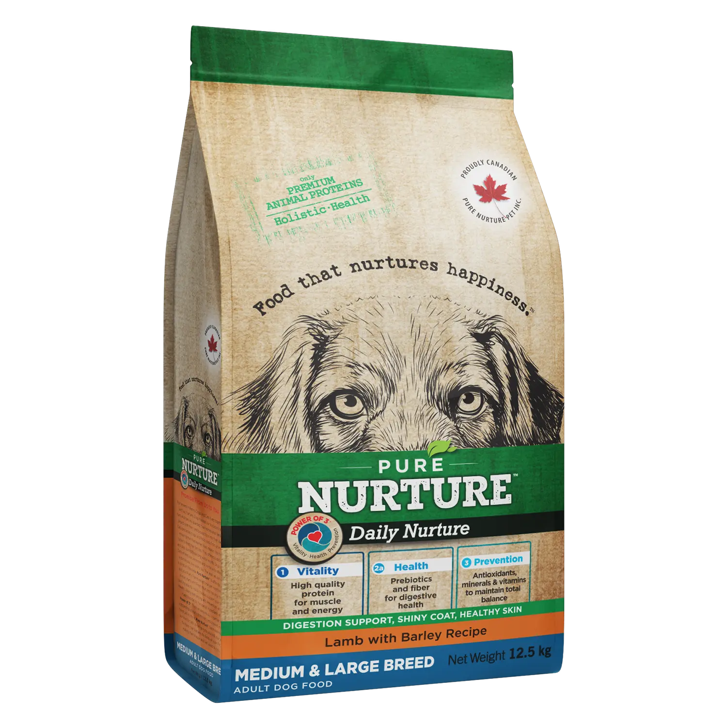 Hrana caini de talie medie si mare Pure Nurture, cu orz si miel, 12.5 kg