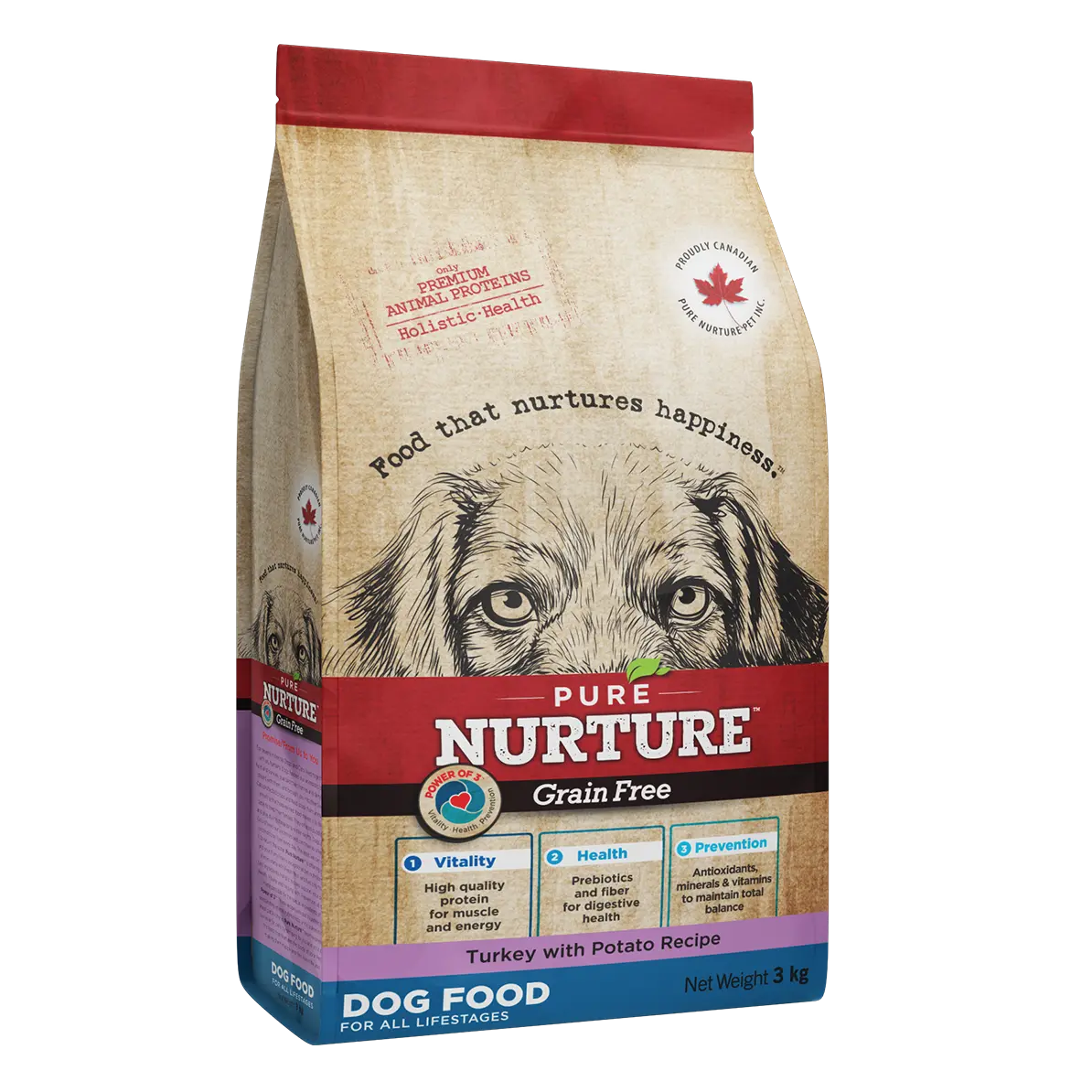 Hrana caini de toate varstele Pure Nurture Grainfree, cu cartofi si curcan, 3 kg