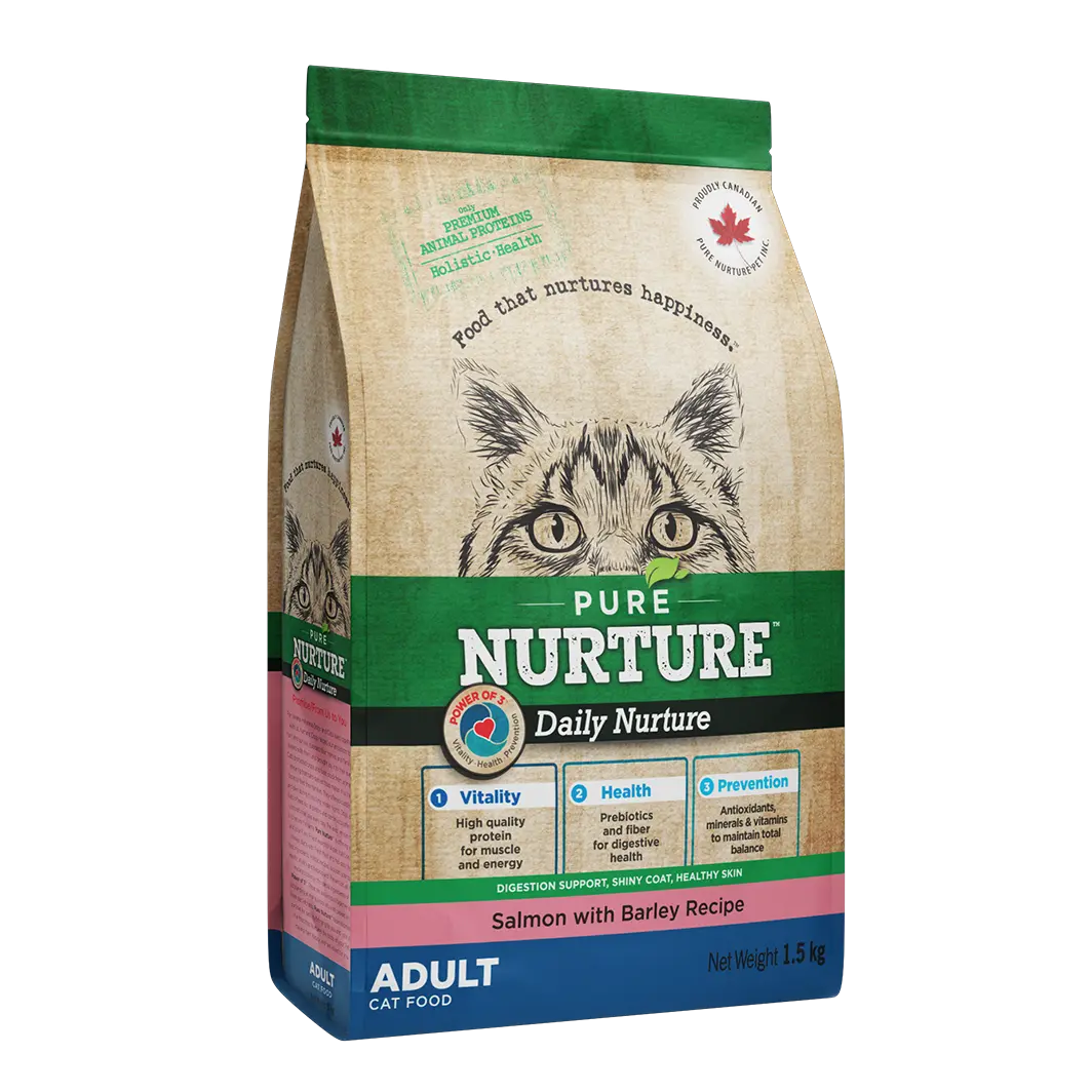 Hrana pisici adulte Pure Nurture, cu orz si somon, 1.5 kg