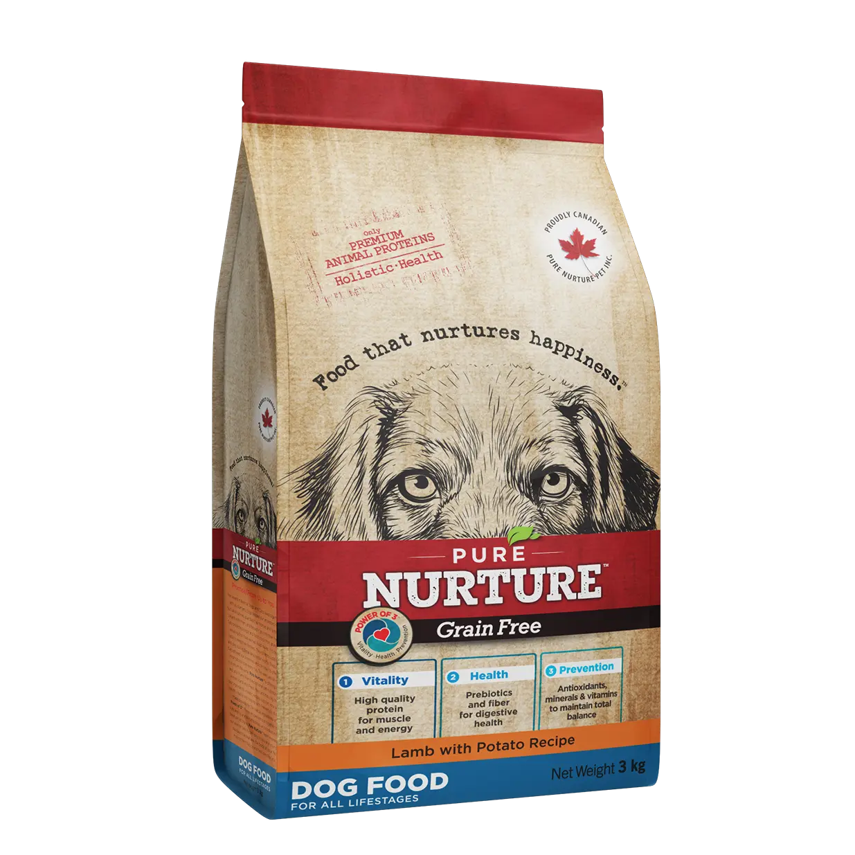 Hrana caini de toate rasele si varstele Pure Nurture Grainfree, cu miel si cartofi, 3 kg