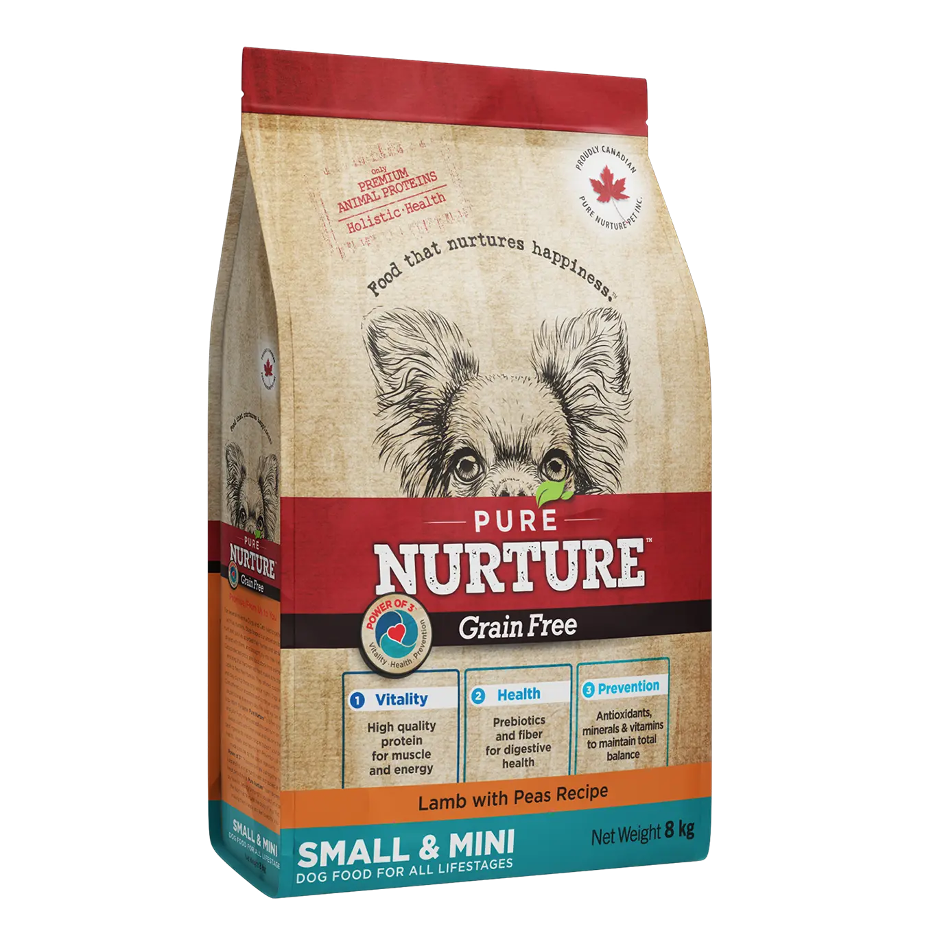 Hrana caini de talie mica si mini Pure Nurture Grainfree, cu miel si mazare, 8 kg