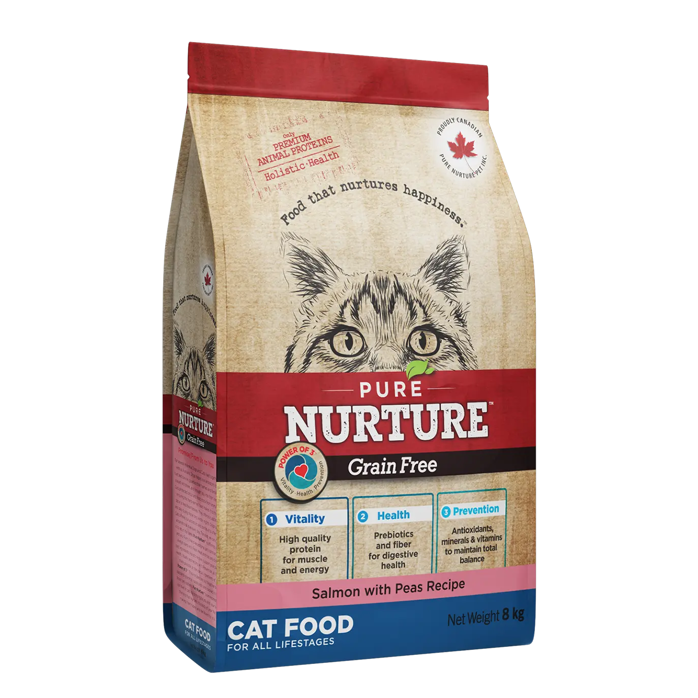 Hrana pisici de toate varstele Pure Nurture Grainfree, cu somon si mazare, 8 kg