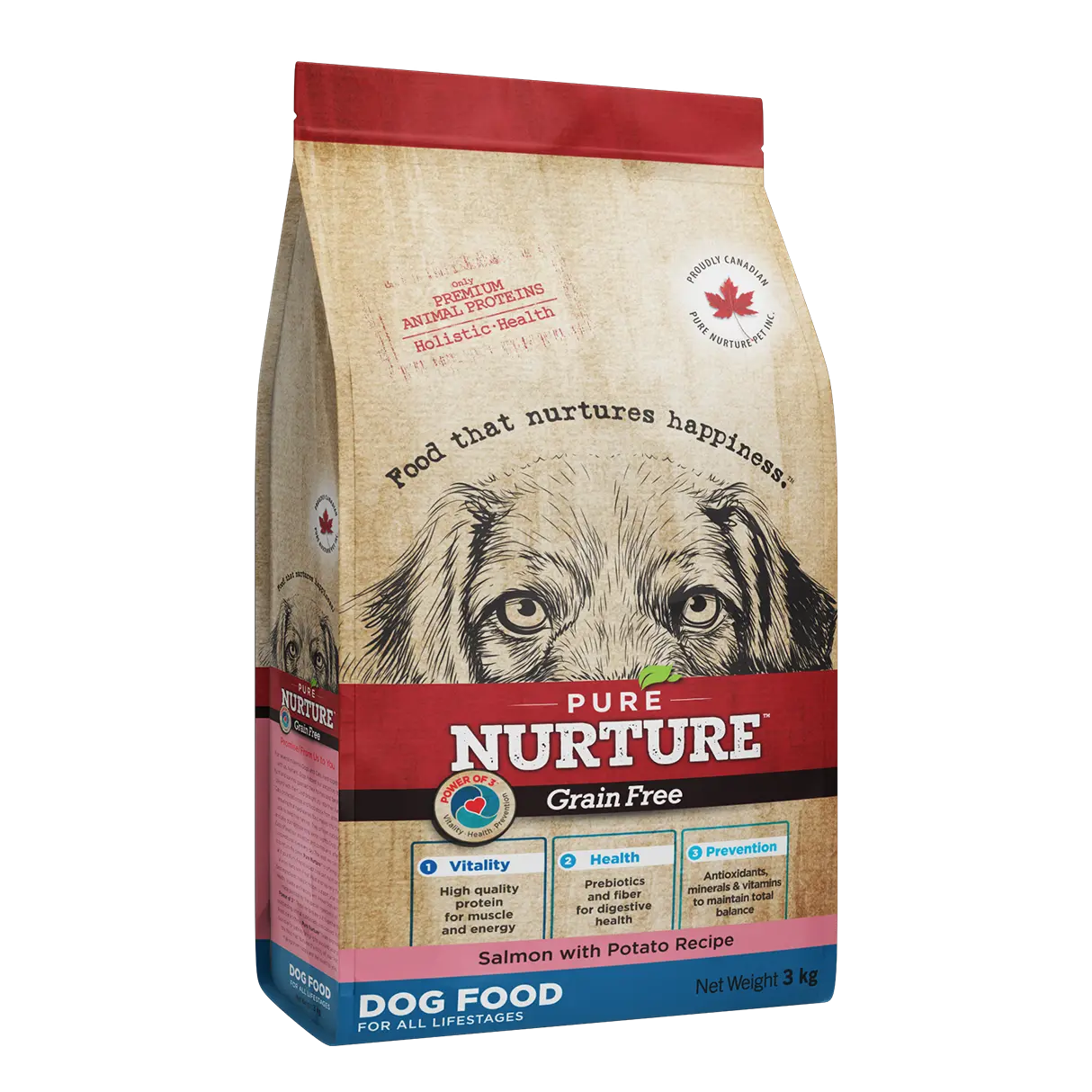 Hrana caini de toate varstele Pure Nurture Grainfree, cu somon si cartofi, 3 kg