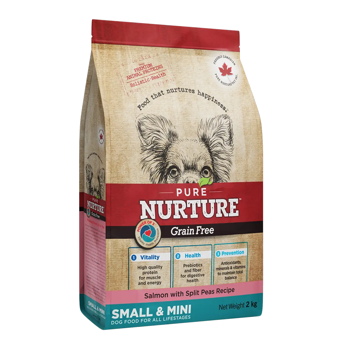 Hrana caini de talie mica si mini Pure Nurture Grainfree, cu somon si mazare, 2 kg