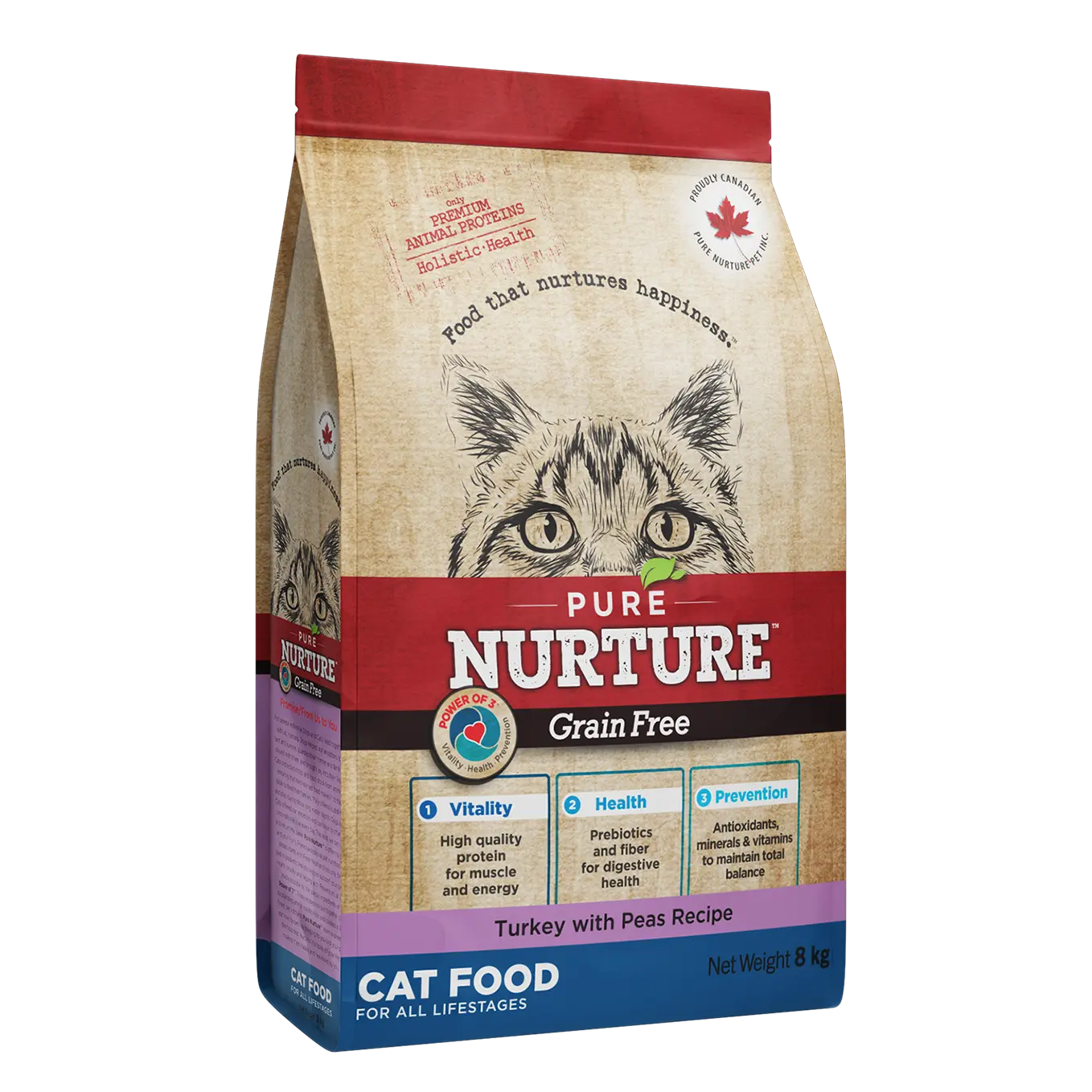 Hrana pisici de toate varstele Pure Nurture Grainfree, cu mazare si curcan, 8 kg