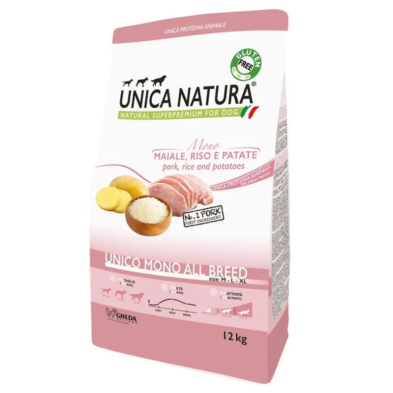 Hrana Uscata Natura Unica Caini Toate Taliile Mono cu Mono Porc, 12 kg