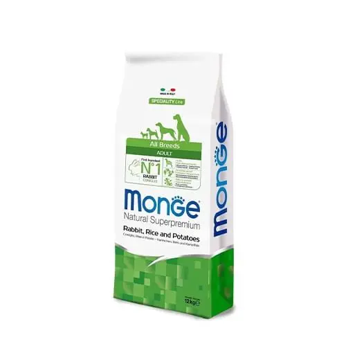 Hrana uscata caini, Monge Natural Superpremium All Breeds Adult, Iepure, Orez & Cartofi, 12 kg