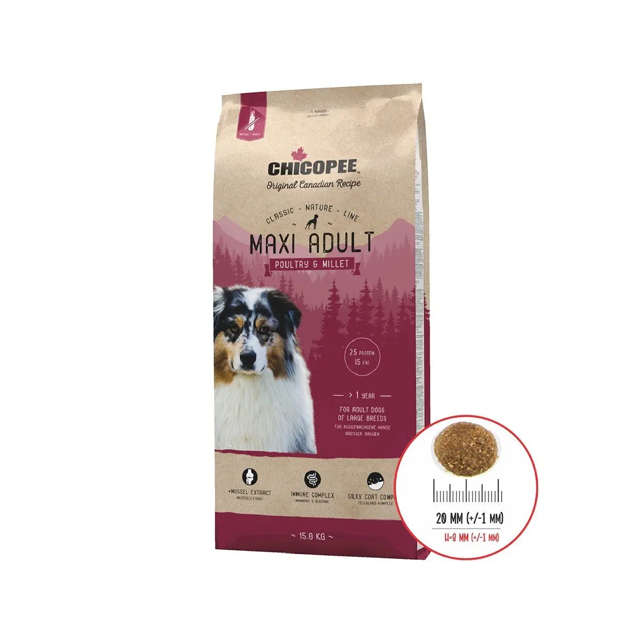 Hrana Uscata Caini, Chicopee Classic Nature Line, Maxi Adult, Poultry & Millet, 15 kg