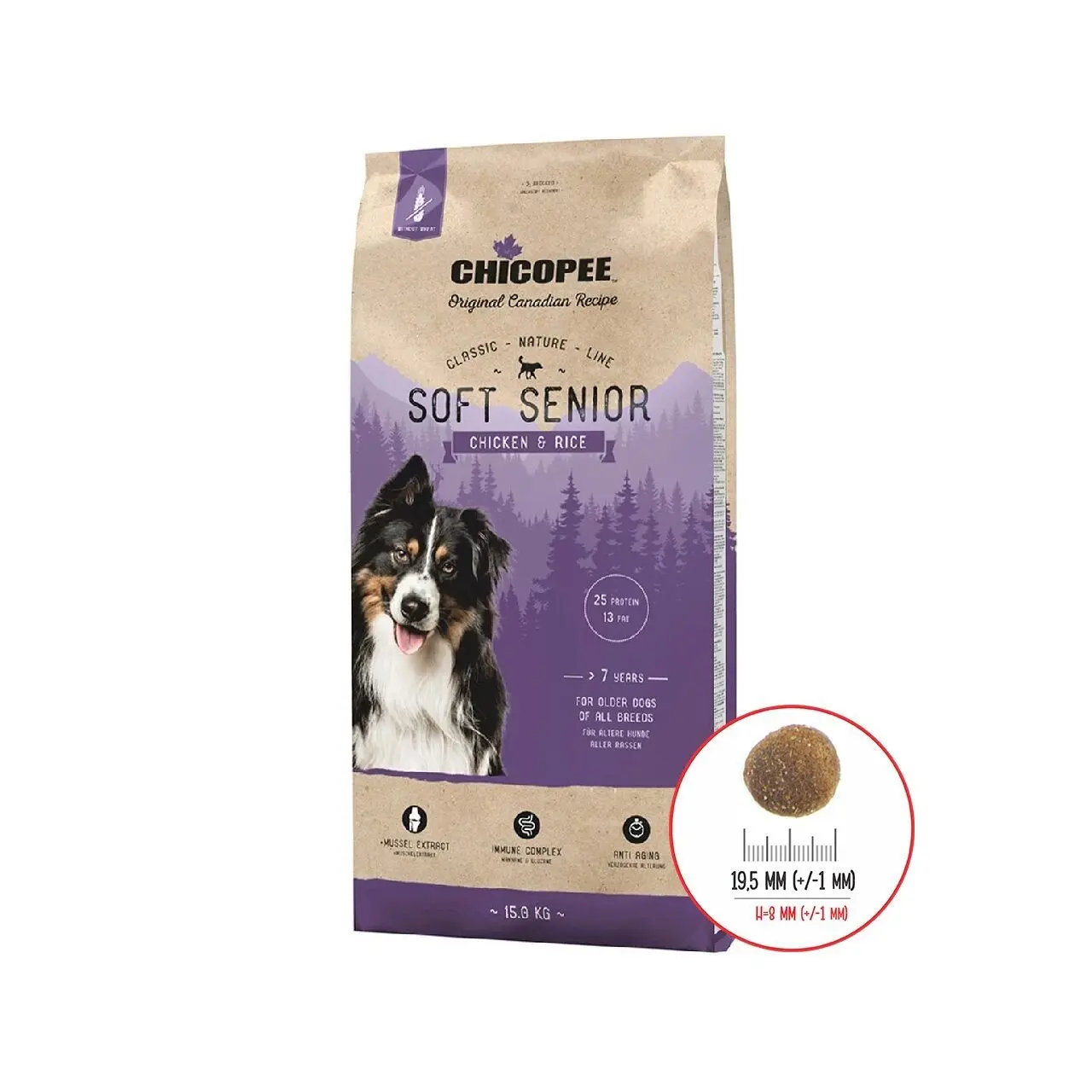 Hrana Uscata Caini, Chicopee Classic Nature Line, Soft Senior, Chicken & Rice, 15 kg