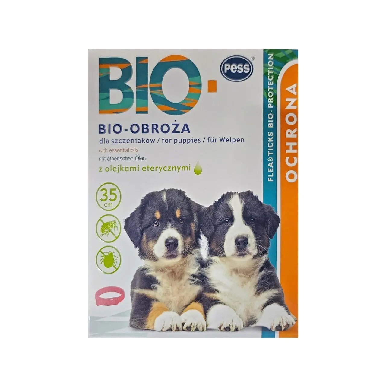 PESS Zgarda Antiparazitara Rosie cu Uleiuri Esentialie pentru Catei, 35 cm