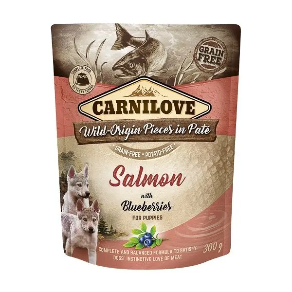 Carnilove Dog Pouch Pate Salmon with Blueberries for Puppies, 300 g