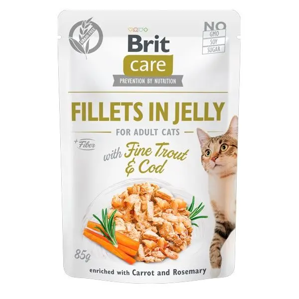 Brit Care Cat Fillets in Jelly With Fine Trout & Cod, 85 g