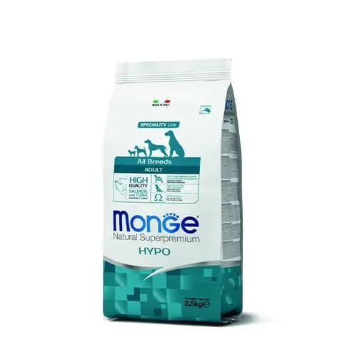 Hrana uscata caini, Monge Natural Superpremium All Breeds Adult, Hypoallergenic, Somon & Ton, 2.5 kg