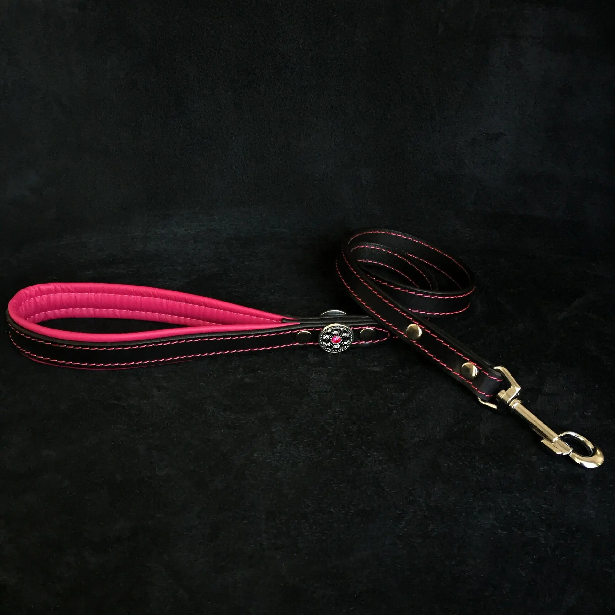 Bestia Lesa Bijou, Piele Naturala, 110 cm/2 cm, Negru/ Roz