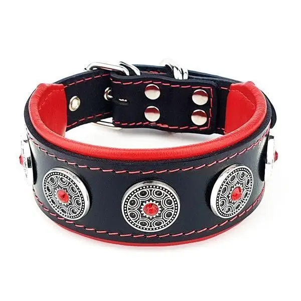 Bestia Zgarda Bijou, Piele Naturala, S, Negru/ Rosu