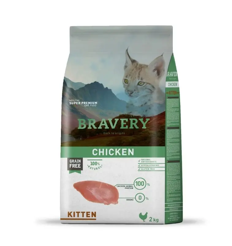 Hrana Uscata Pisici, Bravery Kitten, Pui, 2 kg