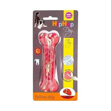 KidDog Jucarie Caini, HipHop, Os Antibacterian, Aroma Friptura Vita, Cauciuc, 13.5 cm