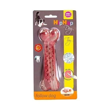 KidDog Jucarie Caini, HipHop, Os Antibacterian, Aroma Bacon, Cauciuc, 16.5 cm
