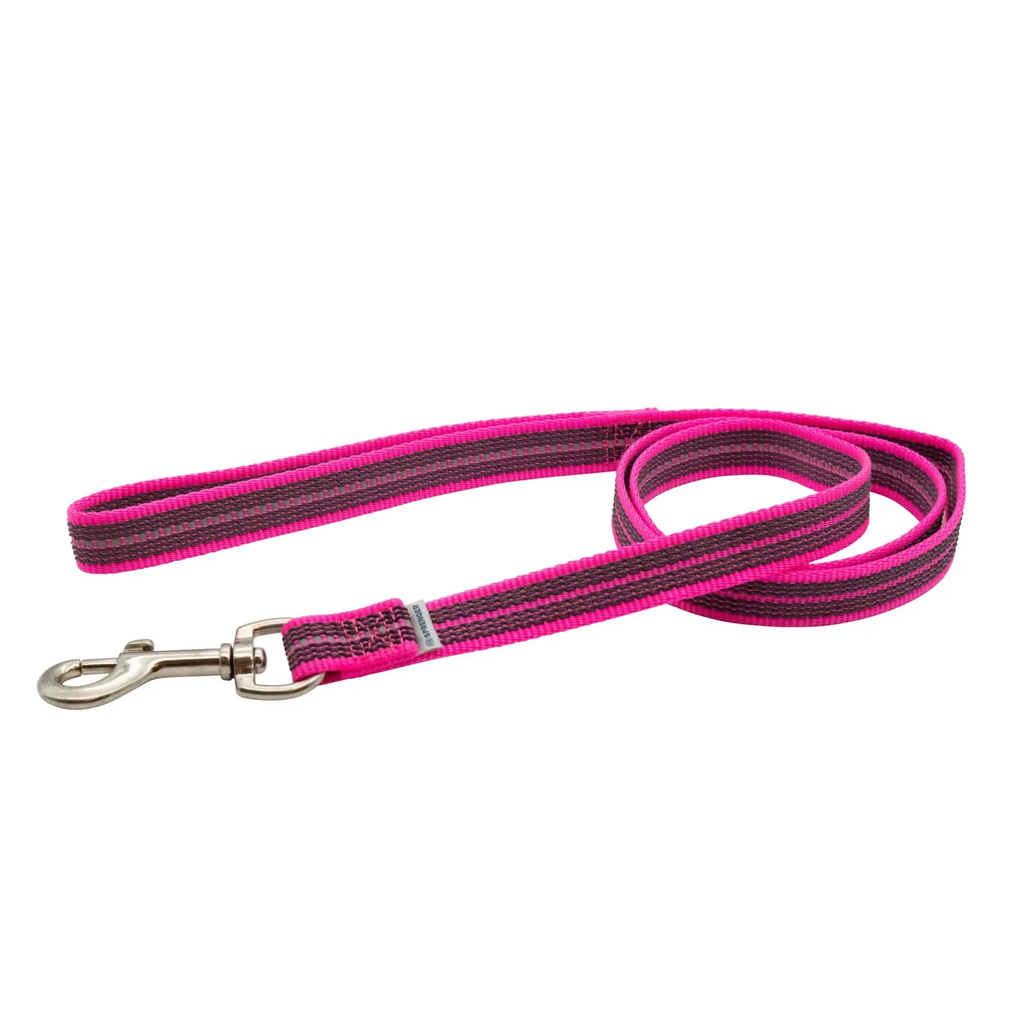 Lesa Herm. Sprenger din nailon pentru dresaj cu insertie cauciucata cu maner - Roz - 200 cm