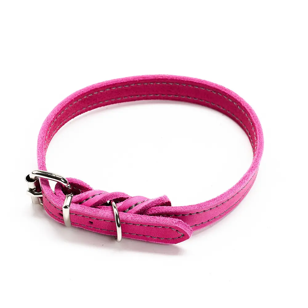 Zgarda roz din piele cu ornament cusut - Roz - 45 cm