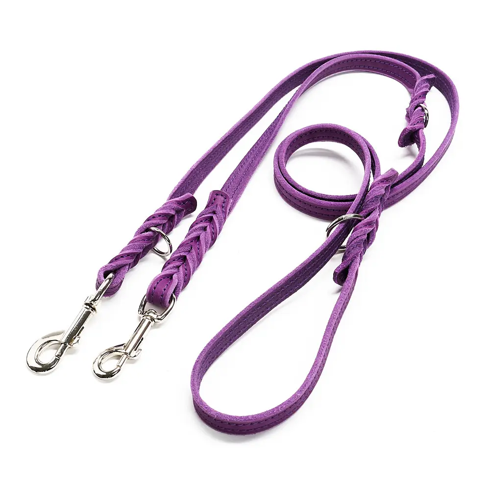 Lesa colorata piele fara cusaturi ajustabila cu 2 carabiniere - Mov