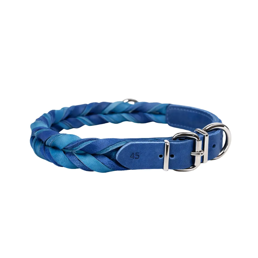 Zgarda din piele BICOLORA - albastru/bleu - 35 cm - 20 mm