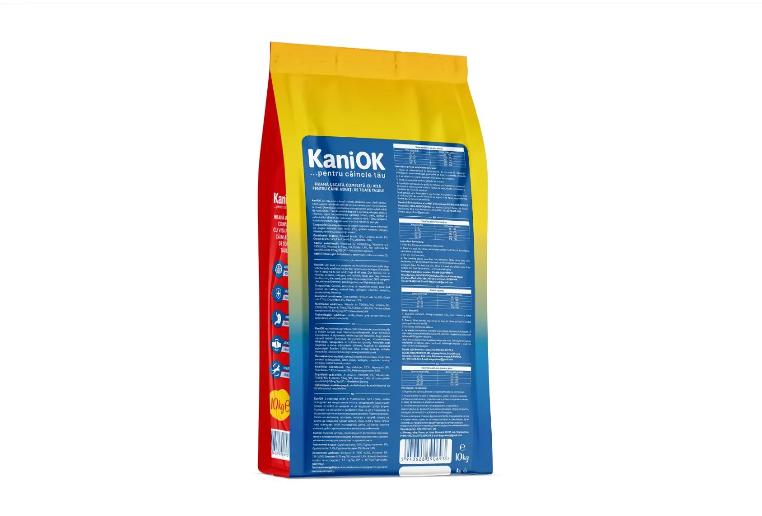 Hrana uscata pentru caini KaniOK cu vita, toate taliile, 25% proteine, 10 kg