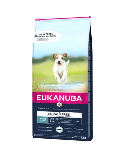 EUKANUBA Grain Free Small&Medium hrana uscata caini adulti talie mica/medie, fara cereale 12 kg