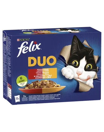 FELIX Duo Hrana umeda cu diverse tipuri de carne pentru pisci adulte/ sterilizate 12x85 g