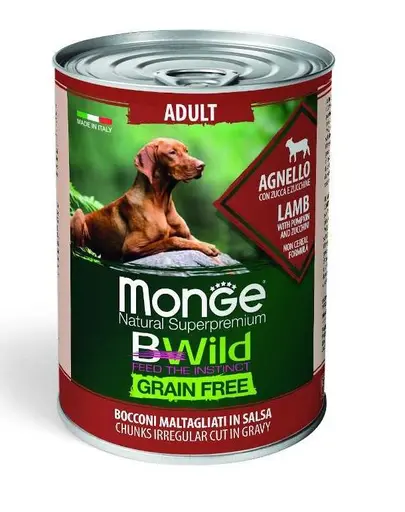 MONGE BWild Grain Free hrana umeda pentru caini, cu miel 400g