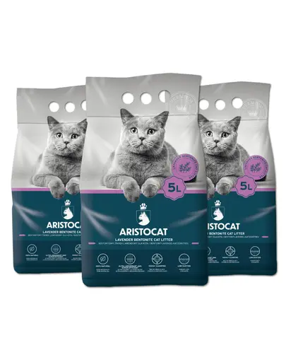 ARISTOCAT Bentonite Plus Nisip pentru litiera pisicilor, din bentonita cu lavanda 15 L (3 x 5 L)