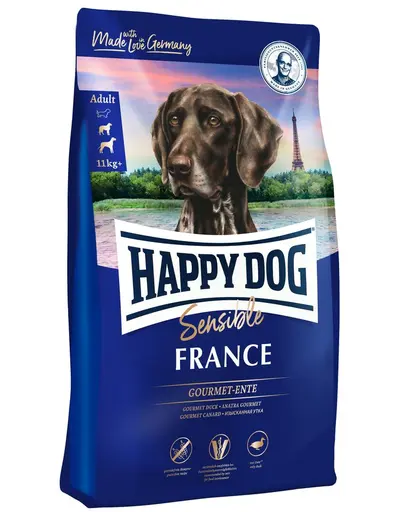 HAPPY DOG Supreme Sensible France -Hrana uscata pentru caini adulti - talie medie si mare - cu rata - 1 kg