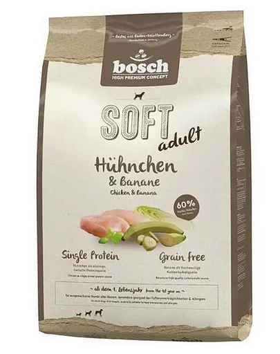 BOSCH SOFT Hrana uscata caini adulti cu alergii si sensibilitati alimentare, cu pui si banane 1 kg