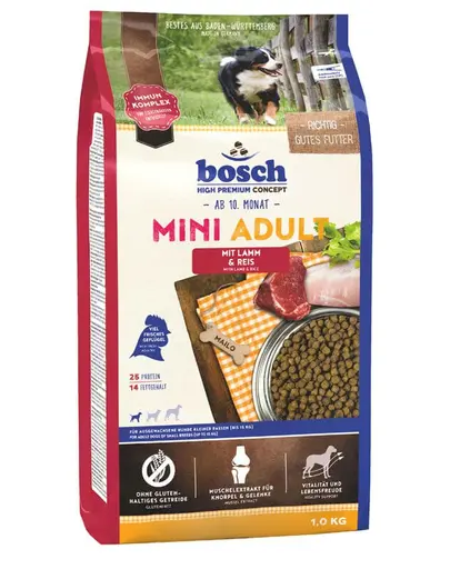 BOSCH Mini Adult Hrana uscata caini adulti de talie mica, cu miel si orez 1 kg