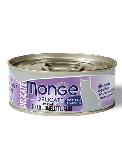 MONGE Delicate Cat hrana umeda pentru pisici, cu pui, omleta si ansoa 80 g