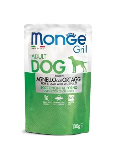 MONGE Grill hrana umeda pentru caini adulti, bucati de miel si legume 100g