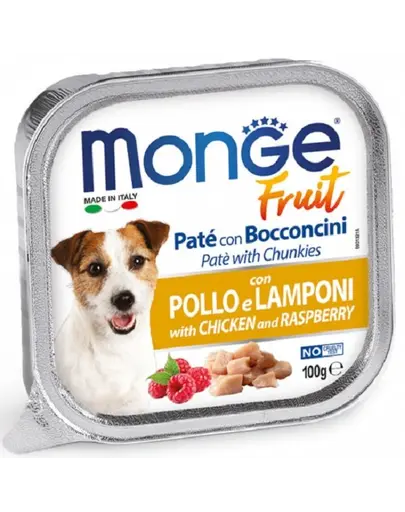 MONGE Fruit Dog Hrana umeda pentru caini adulti, cu pui si zmeura 100 g