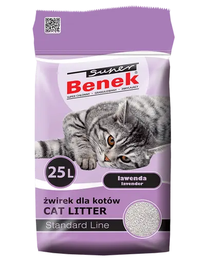 BENEK Super Standard Asternut din bentonita pentru litiera, cu lavanda 25 L