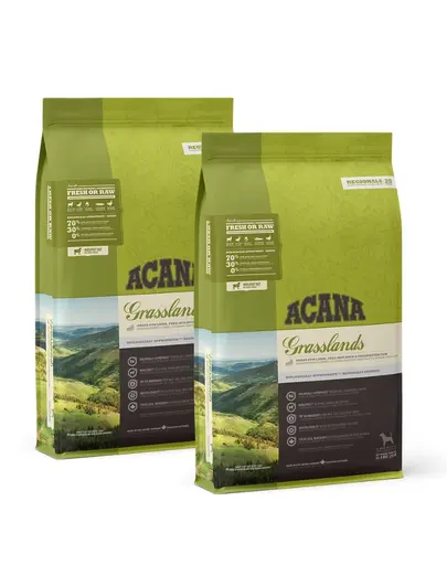 ACANA Grasslands Dog hrana uscata caini adulti, cu miel si rata 22,8 kg (2 x 11,4 kg)