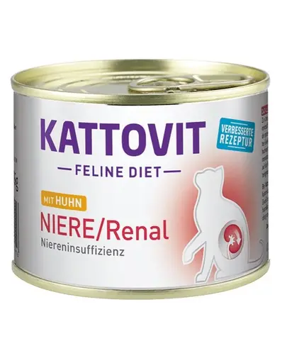 KATTOVIT Feline Diet Niere/Renal hrana umeda dietetica pentru pisici cu afectiuni ale rinichilor, cu pui 185 g